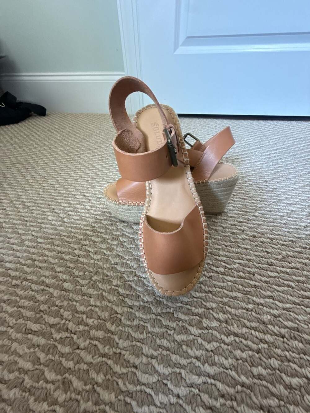 Soludos Minorca High Platform Espadrille Wedge Sandal Nude Leather Size 5